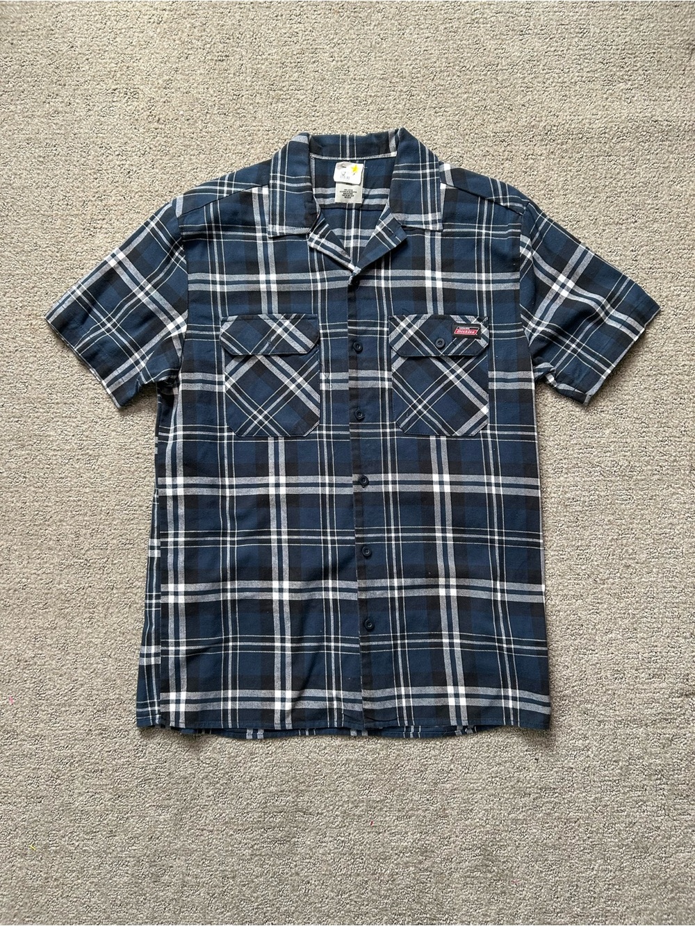 Dickies Work Shirt Men’s M Blue Plaid Short Sleeve Button Up Pocket Workwear